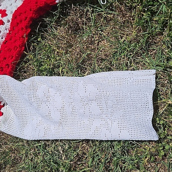 Hand Crafted Fringe White & Red Crochet Granny Square Multicolored Top Handmade - Picture 17 of 17